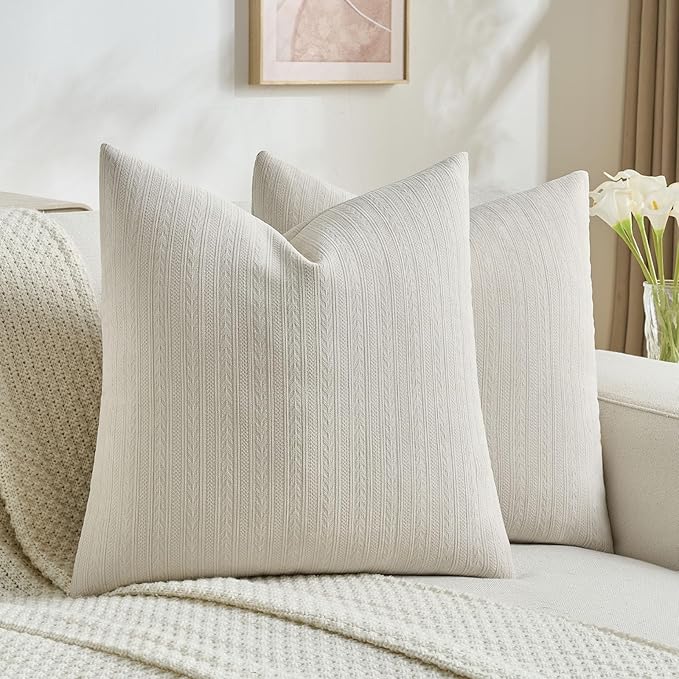 FUTEI Beige Decorative Throw Pillow Covers 24x24 Inch Set of 2,Soft Cozy Wheat Ear Striped Patterns European Cushion Cases,Modern Home Decor for Couch Bed Living Room