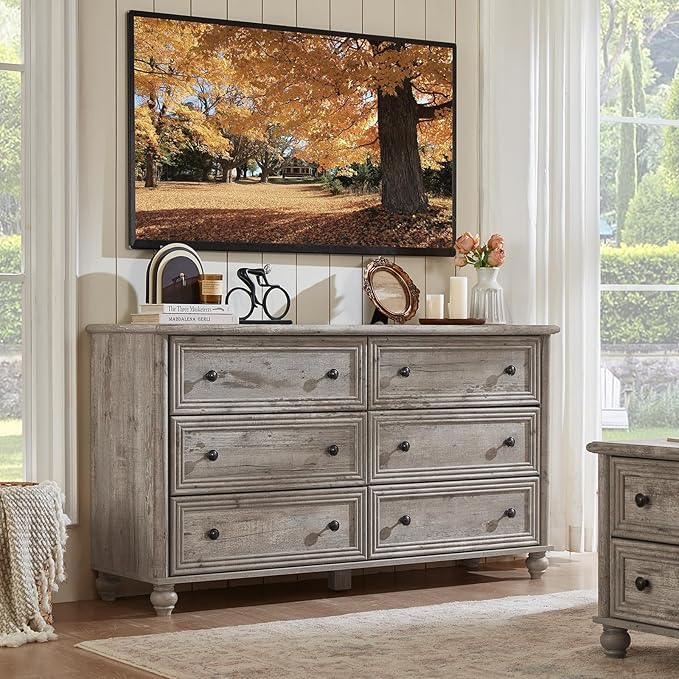Farmhouse Dressers & Night Stand Set of 4, Wood 54" Wide Dresser & 35" Tall Chest of Drawers, 18" with Charging Station Nightstand Set of 2, Bedroom Furniture Dresser Set for Home Living Room Hallway