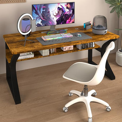 StarGraph Computer Desk 55'' Large Home Office Desk with Sturdy Metal Frame U Shaped Modern Computer Desks with Storage Study Writing Office Work from Home Desks (Rustic Brown, 55 inch)