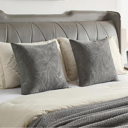 FUTEI Dark Grey Velvet Throw Pillow Covers 20x20 Inch Set of 2,Soft Embossed Leaf-Relief Textured Cushion Cases,Natural Home Decor for Couch Living Room