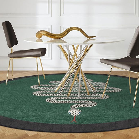 RUGGABLE x Jonathan Adler Machine Washable Modern Area Rug – Venom Emerald 8 ft Round, Stain-Resistant, Non-Slip – Large Rugs for Living Room, Bedroom, Hallway, Entryway & Office–with Cushioned Pad