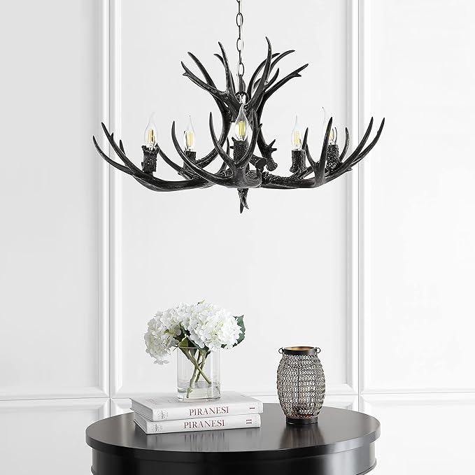 JONATHAN Y JYL6300C Eldora 30" Adjustable Resin Antler 5-Light LED Chandelier, Glam, Rustic,Cottage,Transitional, Dimmable Dining Room, Living Room, Kitchen, Foyer, Bedroom, Black