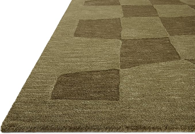 Loloi Leanne Ford Craven Collection CVN-03 Green/Olive 7'-9" x 9'-9" Area Rug Checkered, Patterned, Neutral, Living Room, Bedroom, Dining Room
