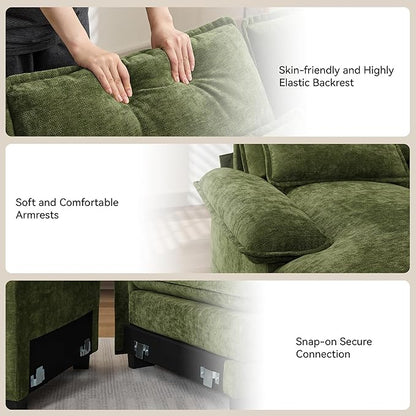U Shaped Sectional Sofa with Storage Console, Cup Holders & USB Ports, Small Modular Cloud Couch with Deep Seats, Modern Comfy Living Room Sofa for Apartment, Chenille Green