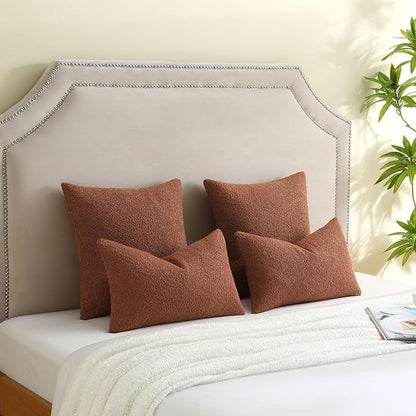 FUTEI Pack of 2 Rust Decorative Throw Pillow Covers 12x20 Inch Soft Cozy Solid Boucle Textured Lumbar Pillow Cases,Modern Home Decor for Couch Bed Living Room