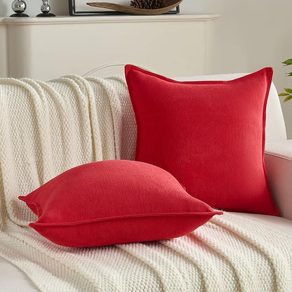 FUTEI Christmas Red Chenille Throw Pillow Covers 26x26 Inch Set of 2,Edges Double-Stitched Euro Pillow Shams,Modern Home Decor for Couch Living Room