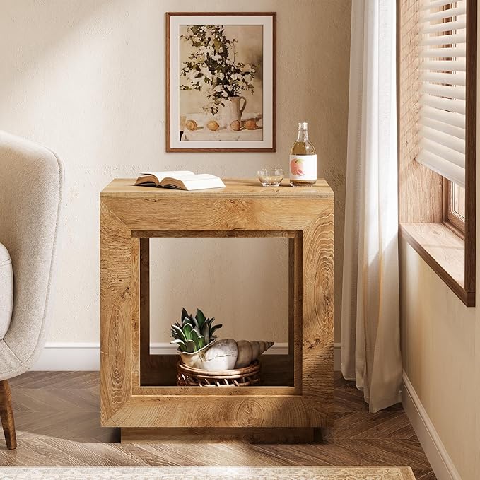 Tribesigns Rustic Brown End Table, 24" Side Table with Storage Shelf, Farmhouse Style Nightstand Bedside Table for Small Spaces, Bedroom, Living Room, Entryway, Easy Assembly (2, Natural)