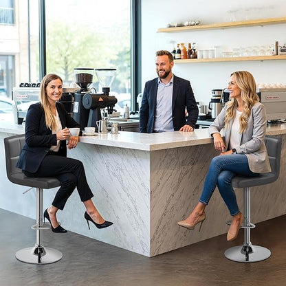 Yaheetech Bar Stools Set of 4, Adjustable Swivel Barstools with High Backrest, PU Leather Kitchen Island Chairs, Thickened Seat Cushion Counter Height Barstools, Grey