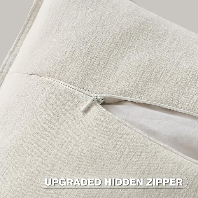 FUTEI Cream White Chenille Throw Pillow Covers 12x20 Inch Set of 2,Edges Double-Stitched Lumbar Pillow Cases,Modern Home Decor for Couch Living Room