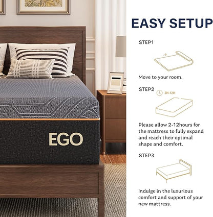 EGOHOME 14 Inch Twin Mattress, Copper Gel Memory Foam Mattress for Pain Relief, Therapeutic Mattress in a Box, CertiPUR-US Certified, Fiberglass Free Medium Mattress, Black