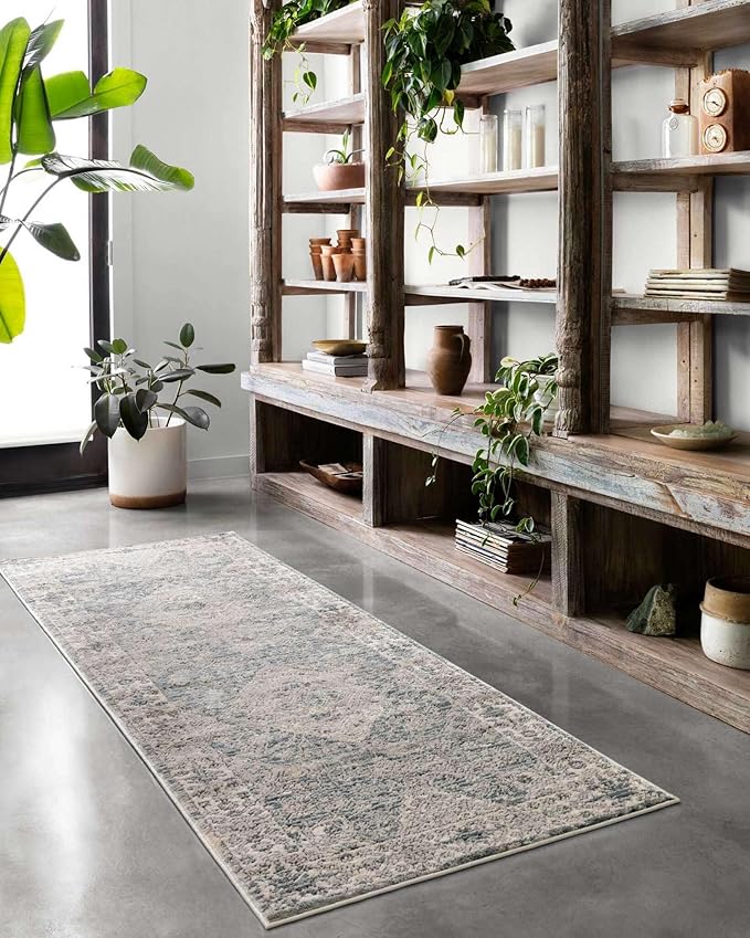 Loloi Teagan Collection TEA-04 Sky/Natural 3'-4" x 5'-7" Accent Rug, Large, Soft Neutral Rug, High-Traffic for Living Room, Bedroom, Home Office, Dining Area