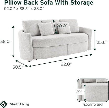Studio Living® Beckett 92" Storage Sofa, Modern Farmhouse, Pocket Coil Comfort, Easy Assembly, Chenille Fabric, Ivory