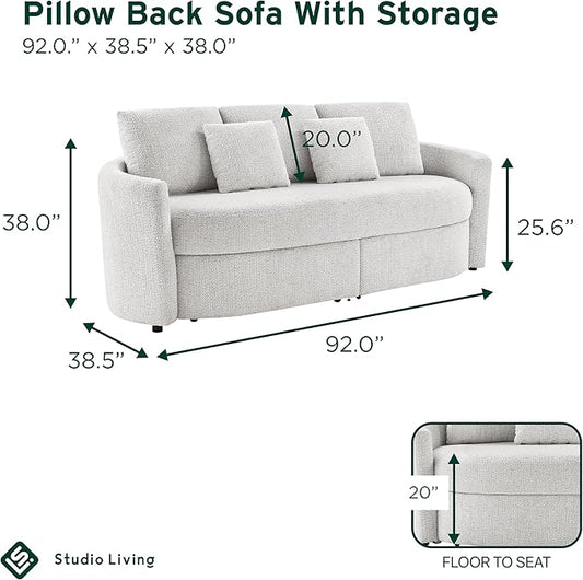 Studio Living® Beckett 92" Storage Sofa, Modern Farmhouse, Pocket Coil Comfort, Easy Assembly, Chenille Fabric, Ivory