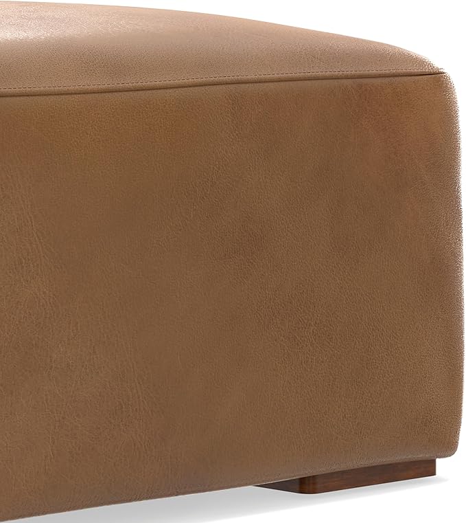 SIMPLIHOME Rex Left Corner Sectional Modular Sofa and Ottoman Set in Full-Grain Genuine Leather, Sienna, 116-inch-wide L-Shaped Leather Sofa and Matching 34-inch-Wide Table Ottoman for Living Room