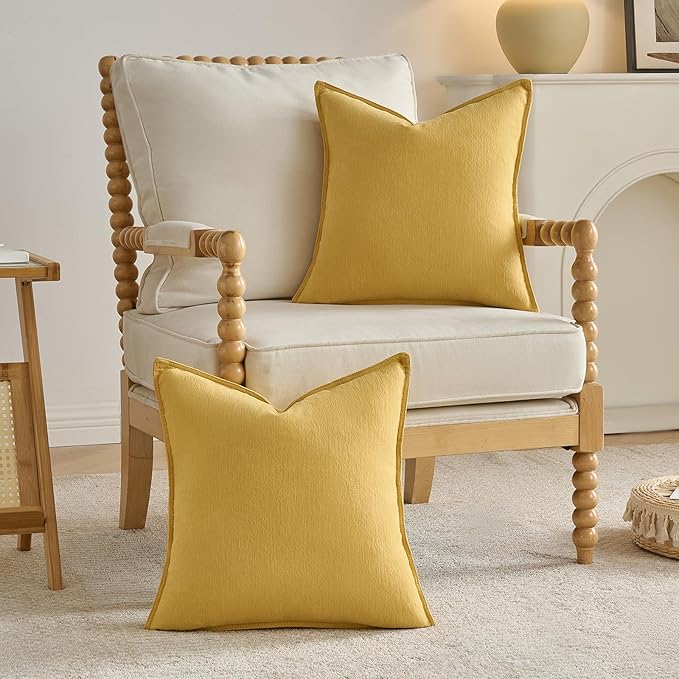 FUTEI Mustard Yellow Chenille Throw Pillow Covers 20x20 Inch Set of 2,Edges Double-Stitched Cushion Cases,Modern Home Decor for Couch Living Room