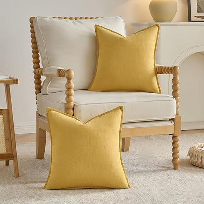 FUTEI Mustard Yellow Chenille Throw Pillow Covers 22x22 Inch Set of 2,Edges Double-Stitched Cushion Cases,Modern Home Decor for Couch Living Room