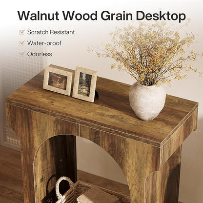 Tribesigns Wood End Table Set of 2, Side Table with Storage Space for Living Room, Narrow Nightstand for Bedroom, Rustic Brown