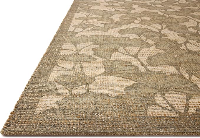 Loloi Chris Loves Julia Rue Collection RUE-02 Olive/Sage 5'-0" x 7'-6" Area Rug Jute Neutral Floral Living Room Bedroom Rug