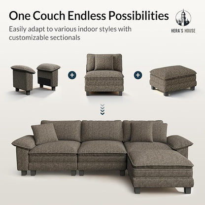 HERA'S HOUSE 54" Modular Sectional Sofa Couches for Living Room, Comfy Cloud Couch 1-Seater Deep Seat Sofa with Throw Pillow, Chenille Ash