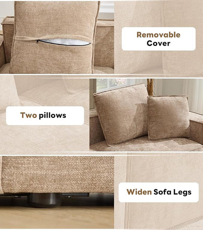 WILLOVE 141'' Modular Sectional Sofa, Chenille Cloud Couch with Wide Armrests & 6 Pillows, Deep Seat Couches for Living Room, Khaki