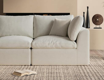 Oversized Cloud Couches for Living Room, Convertible Sectional Couch with Ottoman, 7 Seater Large Modular Sectional Sofa, Warm White