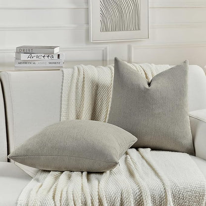 FUTEI Smoke Gray Chenille Decorative Throw Pillow Covers 12x20 Inch Set of 2,Soft Cozy Faux Linen Textured Lumbar Pillow Cases,Farmhouse Home Decor for Couch Living Room