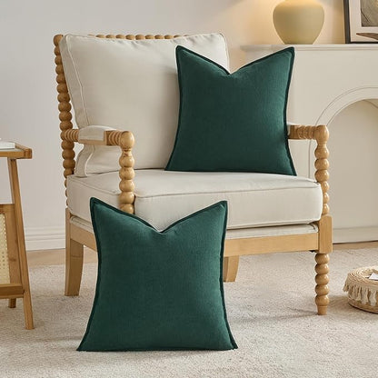 FUTEI Christmas Dark Green Chenille Throw Pillow Covers 16x16 Inch Set of 2,Edges Double-Stitched Cushion Cases,Modern Home Decor for Couch Living Room