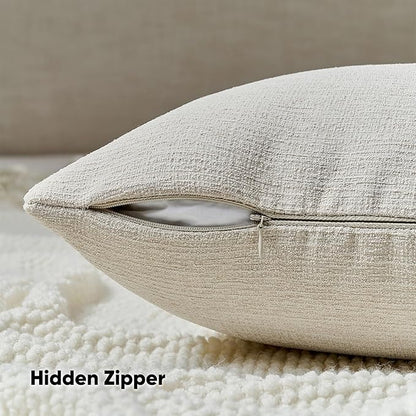 FUTEI Beige Chenille Decorative Throw Pillow Covers 12x20 Inch Set of 2,Soft Cozy Faux Linen Textured Lumbar Pillow Cases,Farmhouse Home Decor for Couch Living Room