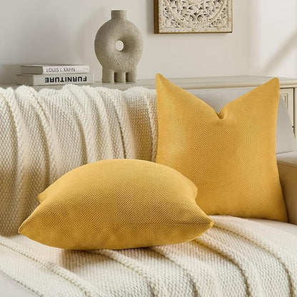 FUTEI Mustard Yellow Chenille Throw Pillow Covers 26x26 Inch Set of 2,Soft Wide Chevron Textured Euro Pillow Shams,Farmhouse Home Decor for Couch Bed Living Room