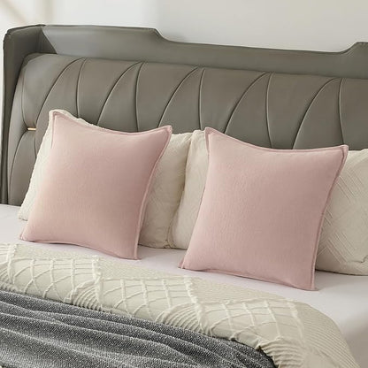 FUTEI Pink Chenille Throw Pillow Covers 12x20 Inch Set of 2,Edges Double-Stitched Lumbar Pillow Cases,Modern Home Decor for Couch Living Room