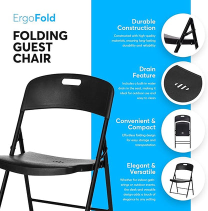 Oline Folding Chair, Indoor Outdoor Plastic Commercial Stackable Foldable Guest Chairs for Events Office Wedding Party Picnic Kitchen Dining, 350lb Capacity (Black, 6 Pack)