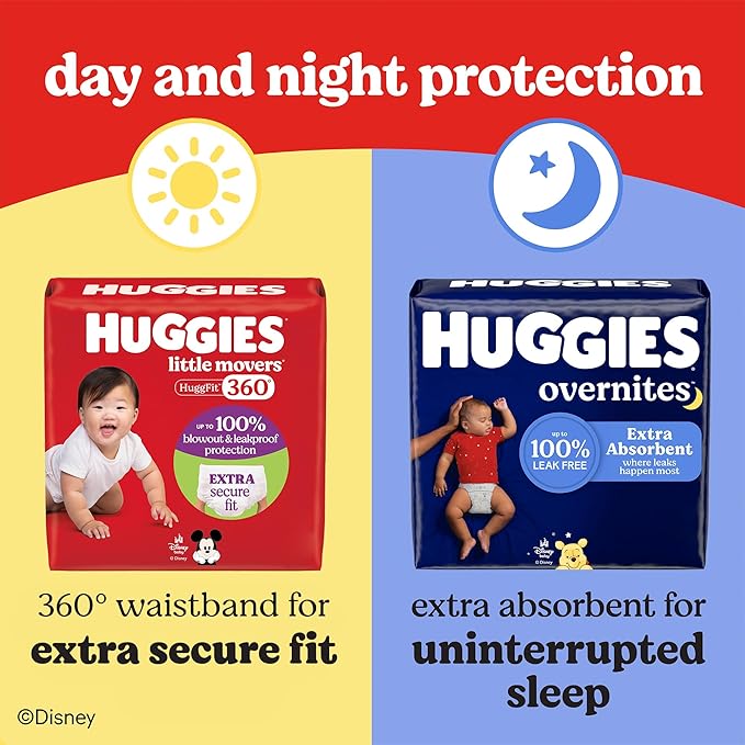 Huggies Size 5 Baby Diapers, Little Movers HuggFit 360° Baby Diapers with 360° Waistband, Size 5 (27+ lbs), 56 Count, Packaging May Vary
