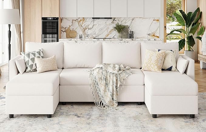 114.17" Modular Sectional Sofa, 6 Seat Sectional Couches with Storage, Memory Foam, Convertible Modular Couch for Living Room, U Shaped Comfy Modular Sofa with Chaise, Beige