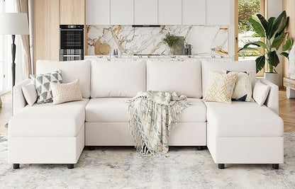 114.17" Modular Sectional Sofa, 6 Seat Sectional Couches with Storage, Memory Foam, Convertible Modular Couch for Living Room, U Shaped Comfy Modular Sofa with Chaise, Beige