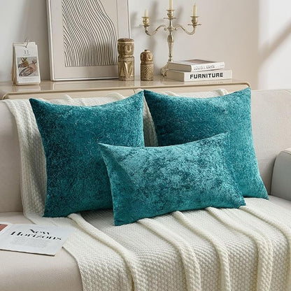FUTEI Teal Flannel Throw Pillow Covers 24x24 Inch Set of 2,Soft Dimensional Textured European Cushion Cases,Modern Home Decor for Couch Living Room