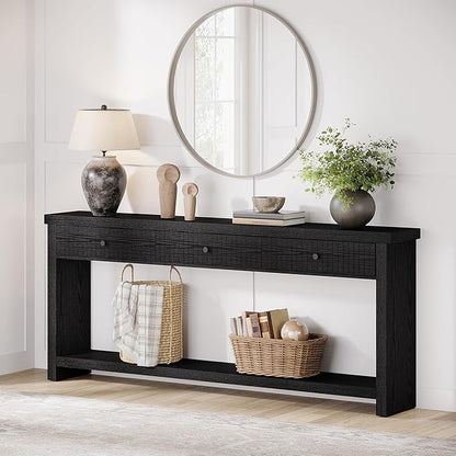 Tribesigns 70.9 inch Sofa Console Table with 3 Drawers, Extra Long Entryway Table with Open Storage Shelves Wooden Couch Table Foyer Tables Furniture for Living Room Hallway Entrance, Black