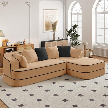 Cloud Sectional Sofa Modern Boneless Couch for Living Room, Comfy Deep Seat Comfy Teddy Fabric Double Sofa Chaise No Assembly Required (Camel, 106" L Shape with Right Facing)