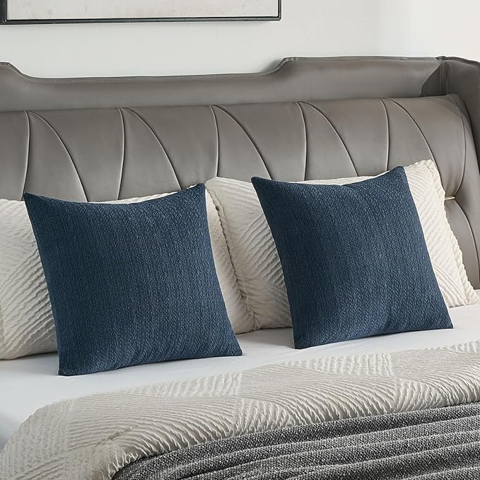 FUTEI Navy Blue Chenille Throw Pillow Covers 22x22 Inch Set of 2,Soft Striped & Diamond Textured Cushion Cases,Modern Home Decor for Couch Living Room