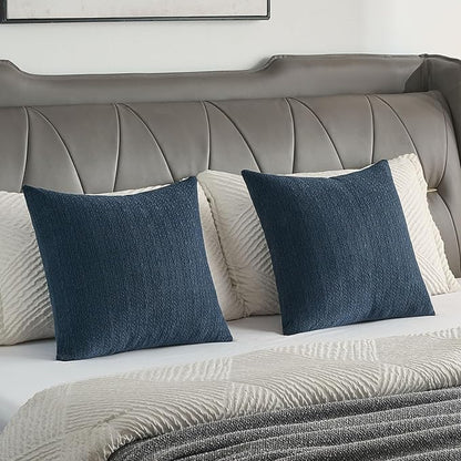 FUTEI Navy Blue Chenille Throw Pillow Covers 22x22 Inch Set of 2,Soft Striped & Diamond Textured Cushion Cases,Modern Home Decor for Couch Living Room