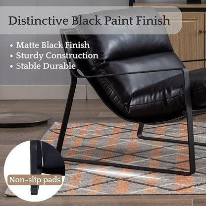 LukeAlon Modern PU Leather Accent Armchairs Set of 2, Upholstered Living Room Chairs with Metal Base Removable Thickened Cushion Sofa Chairs Comfy Lounge Chair for Bedroom Living Room Office, Black