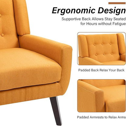 Accent Chair, Modern Fabric Armchair for Living Room, Comfy Upholstered Arm Chair Tufted for Indoor Bedroom Office Room (Orange)