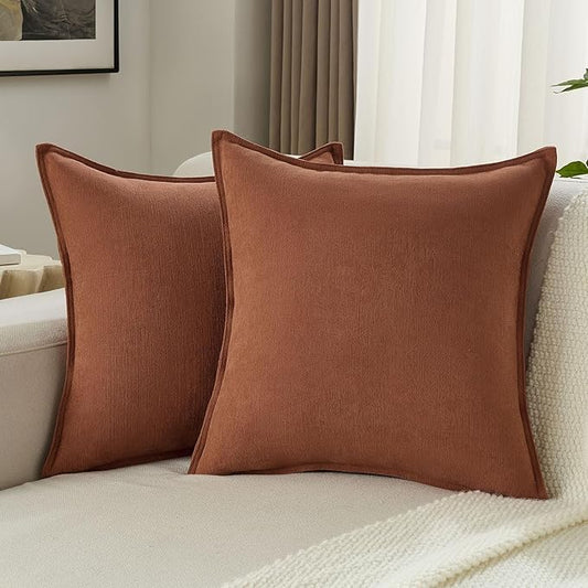 FUTEI Rust Chenille Throw Pillow Covers 20x20 Inch Set of 2,Edges Double-Stitched Cushion Cases,Modern Home Decor for Couch Living Room