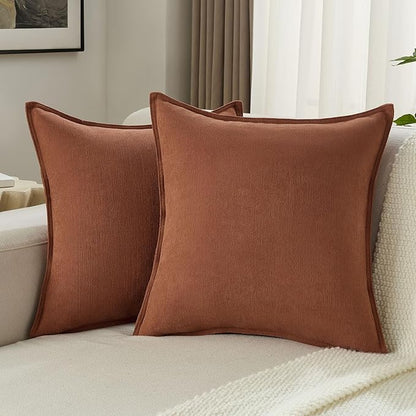 FUTEI Rust Chenille Throw Pillow Covers 16x16 Inch Set of 2,Edges Double-Stitched Cushion Cases,Modern Home Decor for Couch Living Room