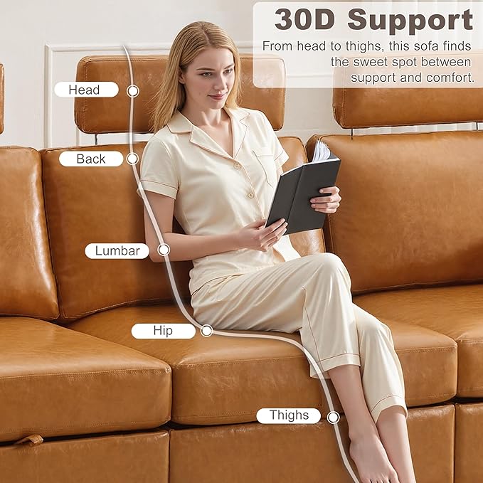 41.1" Accent Storage Sofa Chair with Ottoman, Faux Leather Living Room Chaise Lounge Chair with Headrest & Side Pockets, Modern Upholstered Comfy Arm Chairs, Sleeper Sofa, Reading Club Chairs, Brown