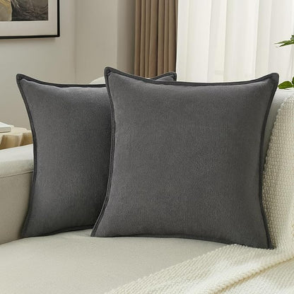 FUTEI Dark Grey Chenille Throw Pillow Covers 26x26 Inch Set of 2,Edges Double-Stitched Euro Pillow Shams,Modern Home Decor for Couch Living Room