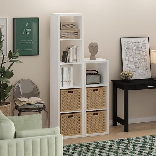 Furinno Cubicle Book Shelf, 5-Cube Vertical Thick Frame Bookshelf, Horizontally & Vertically Reversible Bookcase with Open Back, 14.6 x 15.9 x 72, for Living Room, Bedroom, Home Office, White