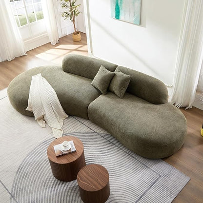 135.4" Oversized Curved Sofa, Modern Minimalist Comfy Sectional Couch, Upholsted Boucle Luxury Sofas Chaise, 6 Seater Modular Couches for Living Room Home Office Apartment(Left Facing,Green)