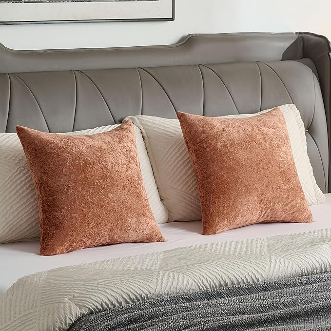 FUTEI Rust Flannel Throw Pillow Covers 20x20 Inch Set of 2,Soft Dimensional Textured Cushion Cases,Modern Home Decor for Couch Living Room