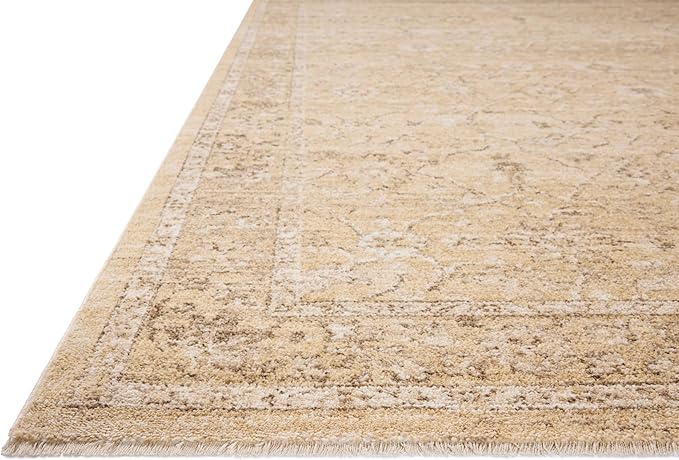 Loloi Chris Loves Julia Palma Collection PLM-10 Wheat/Bark 11'-6" x 15'-7" Fringe Area Rug Vintage Style Boho Living Room Bedroom Carpet