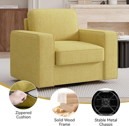 36'' Width 360 Rotation Swivel Accent Chair, Extra Wide Armrests Mid-Century Modern Armchair 1 pcs for Living Room, Bedroom, Office-Yellow